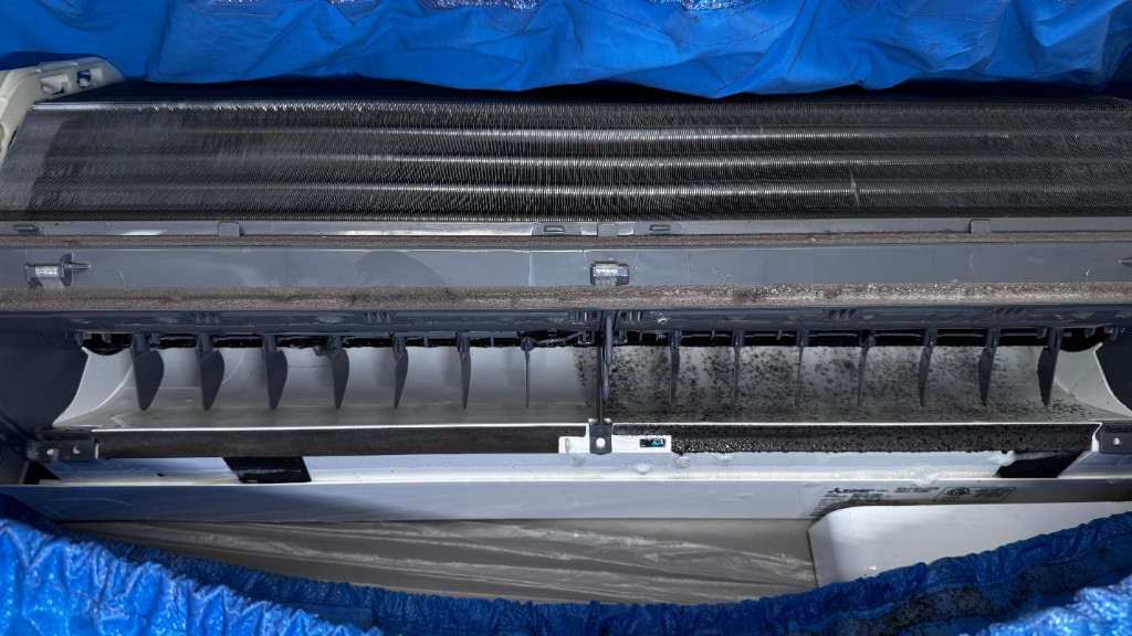 Mold on coil and louvers before cleaning