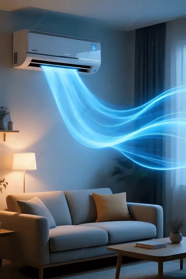 Blue airflow from mini split in room
