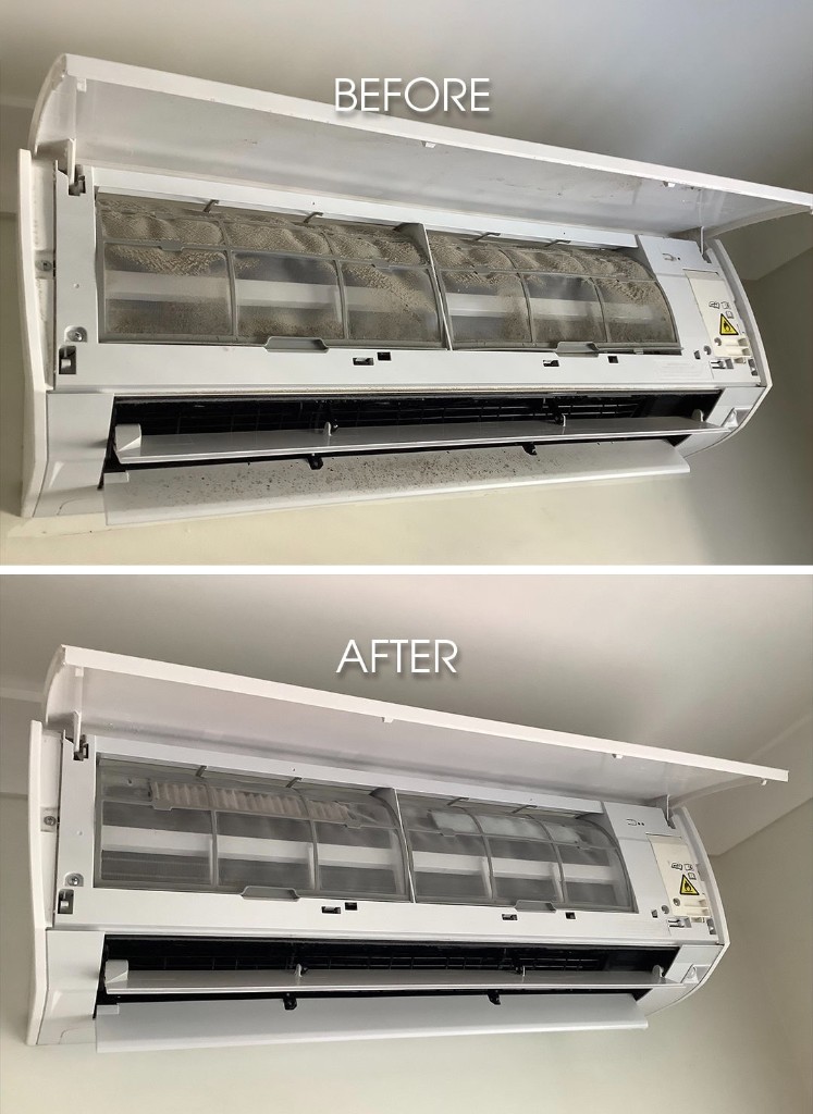 Before and after mini split cleaning result